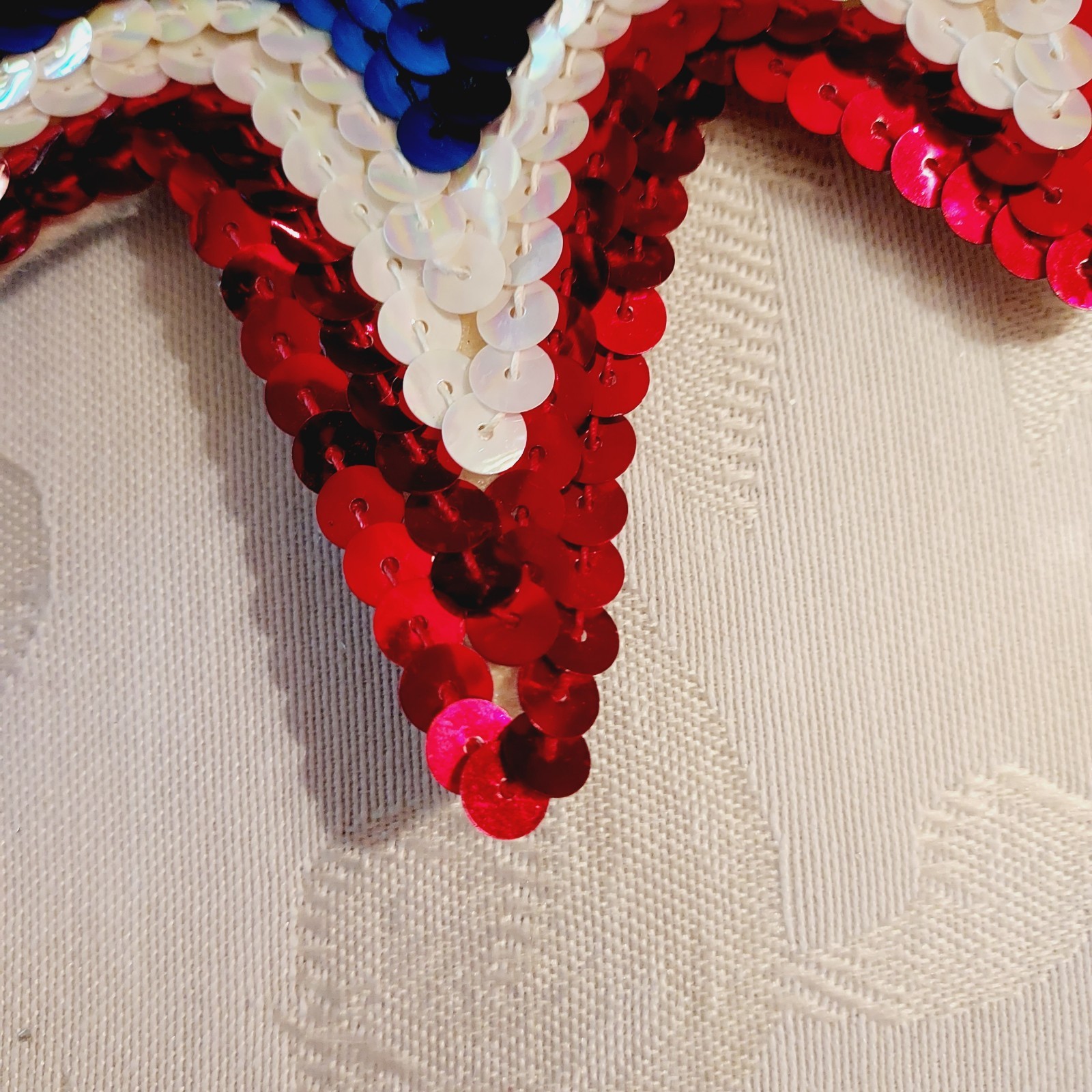 Vtg Patriotic Collar Shape Red White Blue Sequined Applique Sew Glue On – Patch