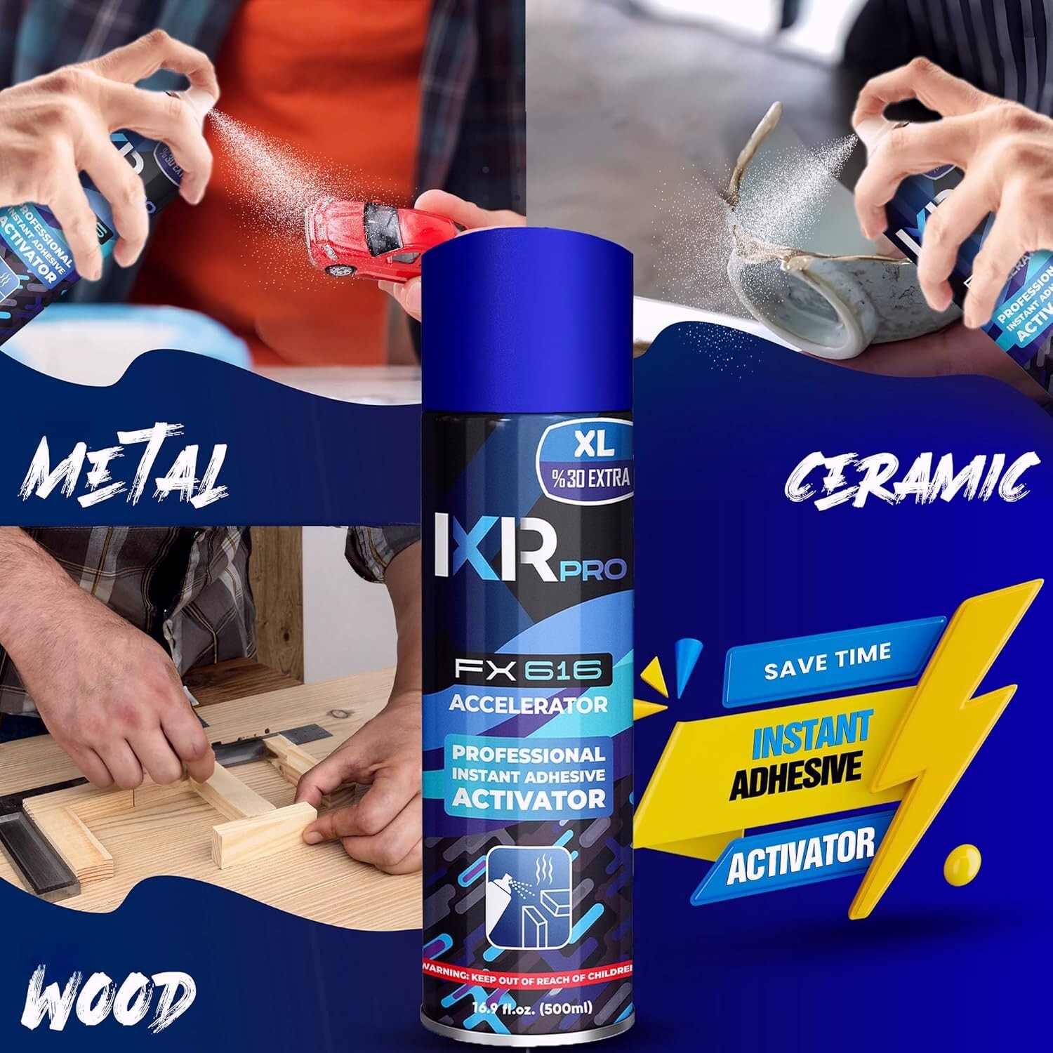 ixirpro CA Glue Activator Spray (4×16.9 oz) – Super Glue Accelerator for Bonding