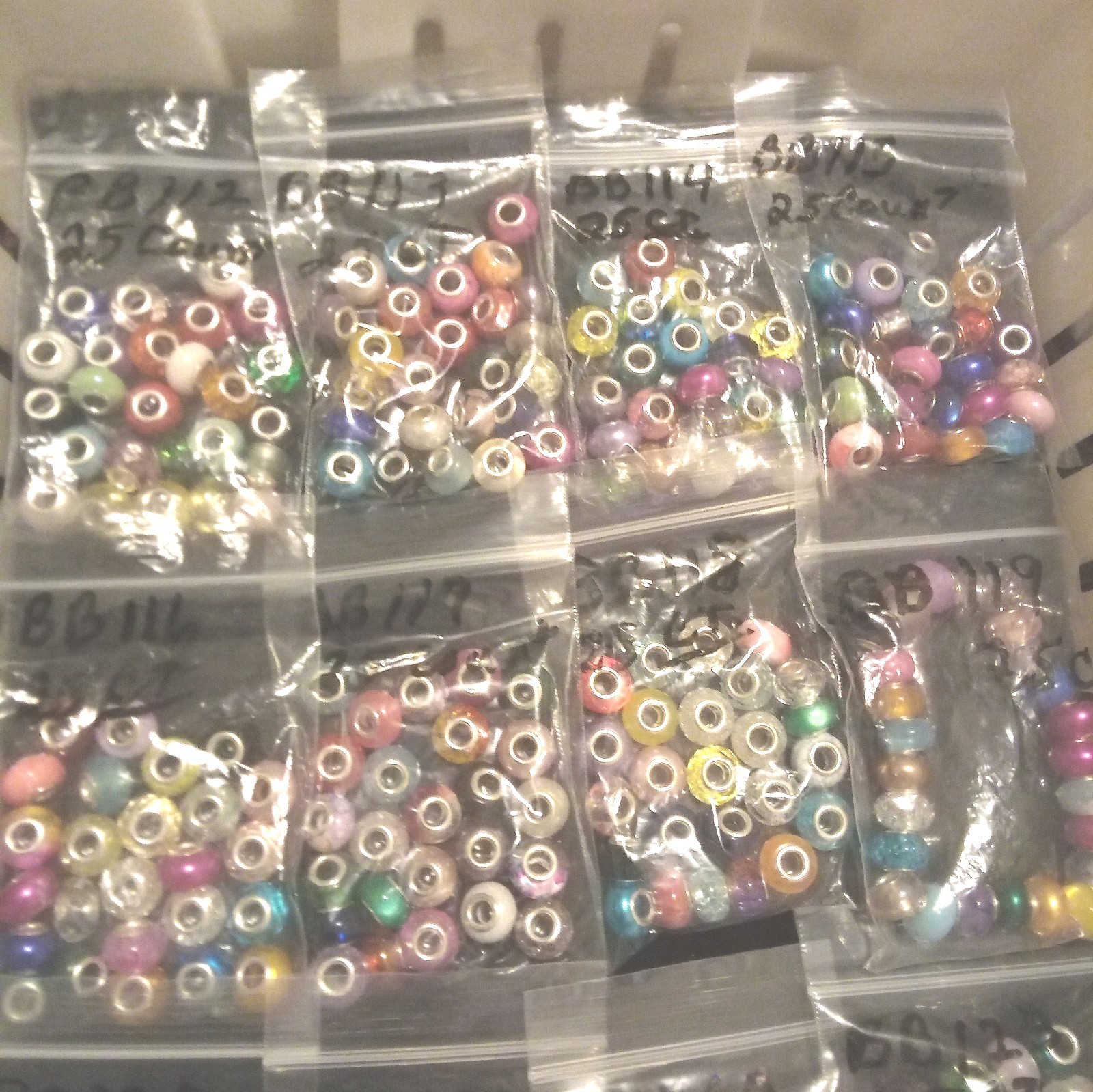Large Hole European Beads Multi-Colors Silver lined. Item # A112 (25 count)