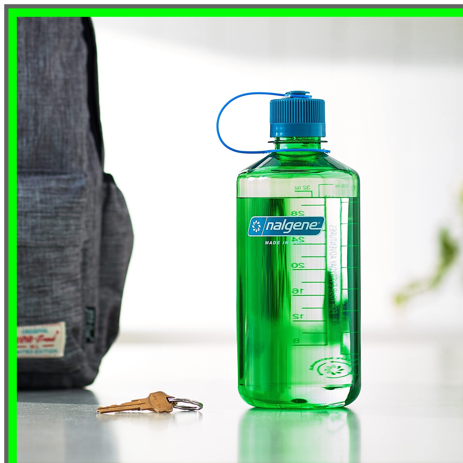 Green 32 oz Water Bottle Made from Recycled Plastic