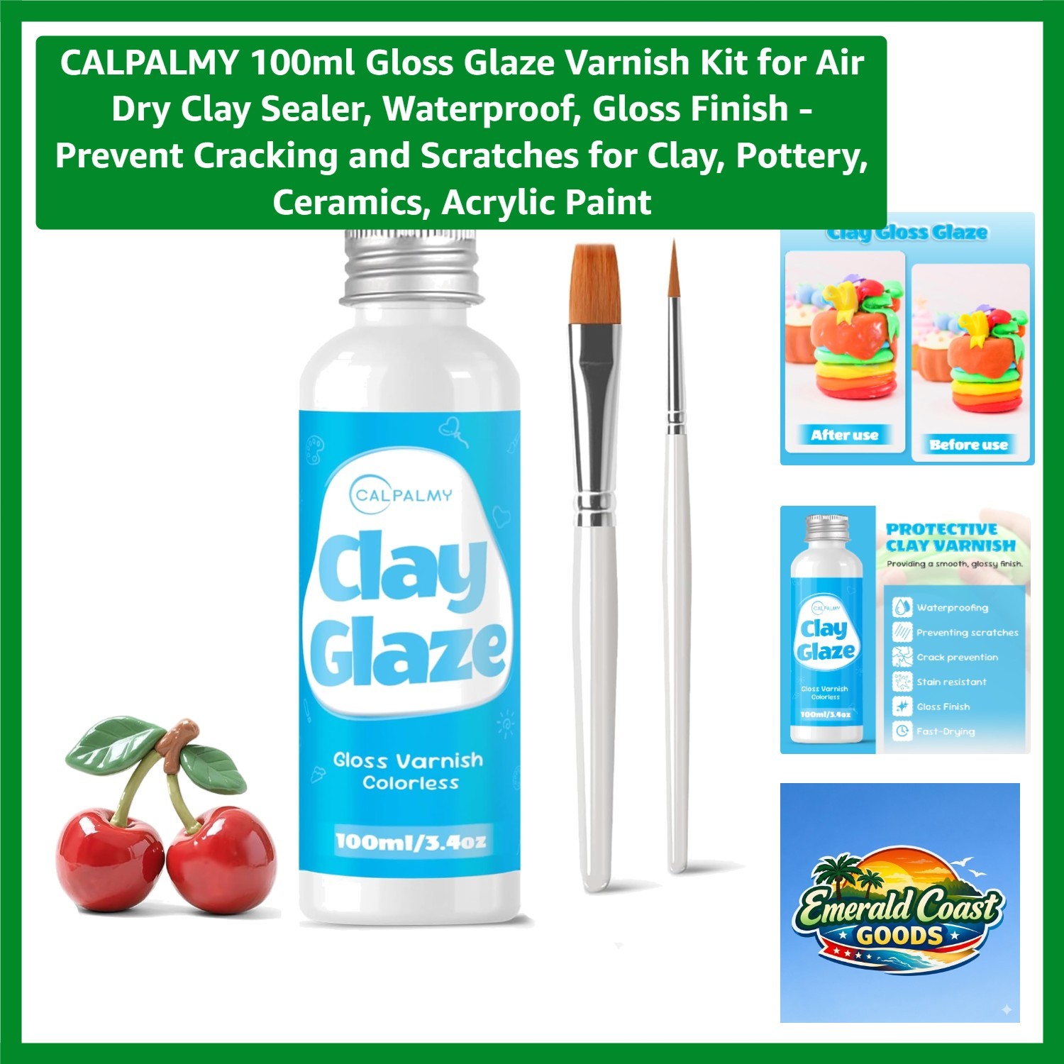 100ml Gloss Glaze Varnish Kit for Air Dry Clay Sealer, Waterproof, Gloss Fini…