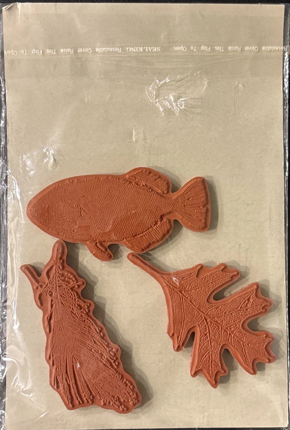 Fred B Mullet Nature Prints Oak Leaf Fish Feather Cling Rubber Stamp Set