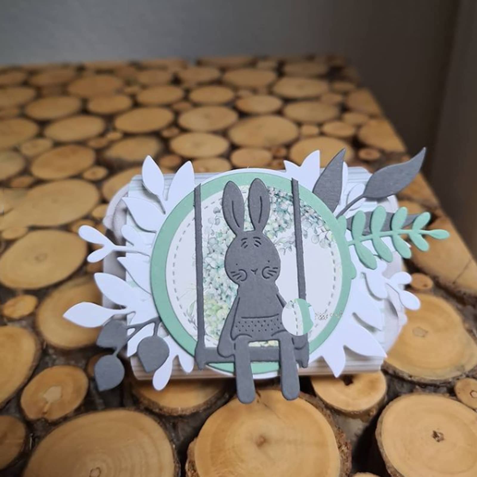 Swing Bunny Rabbit Metal Die Cuts,Flower Leaf 8×5.9cm/3.14X2.32inch, Silver