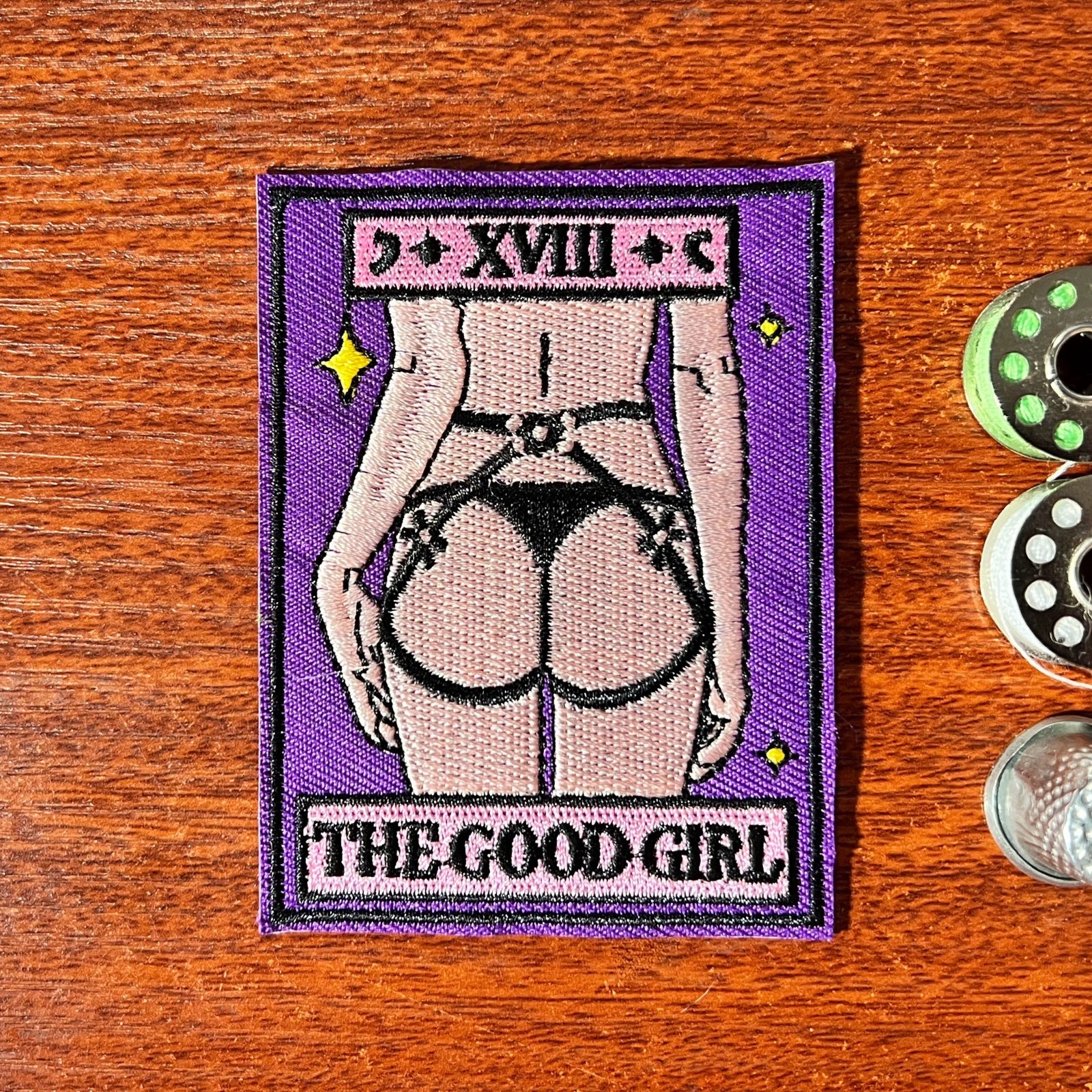 The Good Girl Patch Playful Naughty Sexy Tarat Card Embriodered Iron On 3.3×2.5″