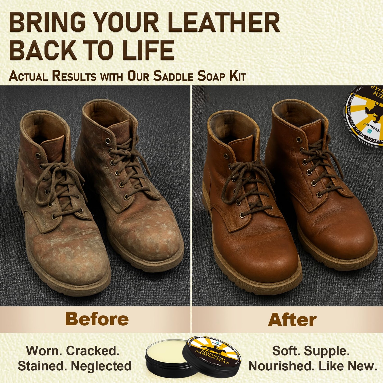3.52oz Leather Saddle Soap Cleaner Conditioner Kit with Brush Cloth