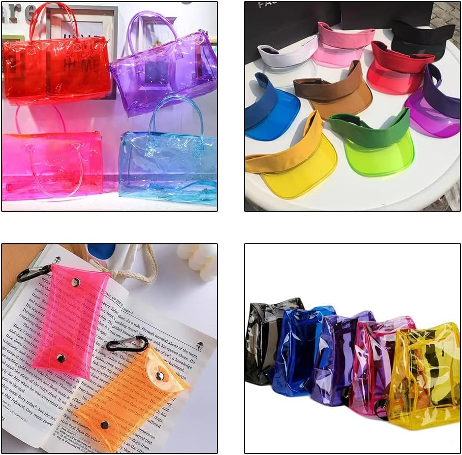 9 Pcs Clear PVC Vinyl, 21cmx30cm Fluorescent Solid Color Transparent Waterproof