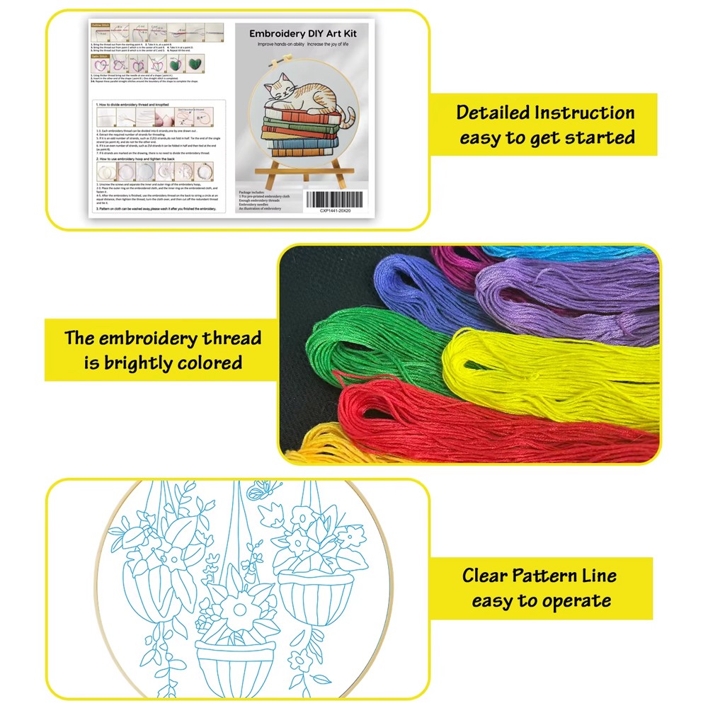 2 Sets Embroidery Starter Kit for Beginners Cross Stitch Stamped DIY Decor APD