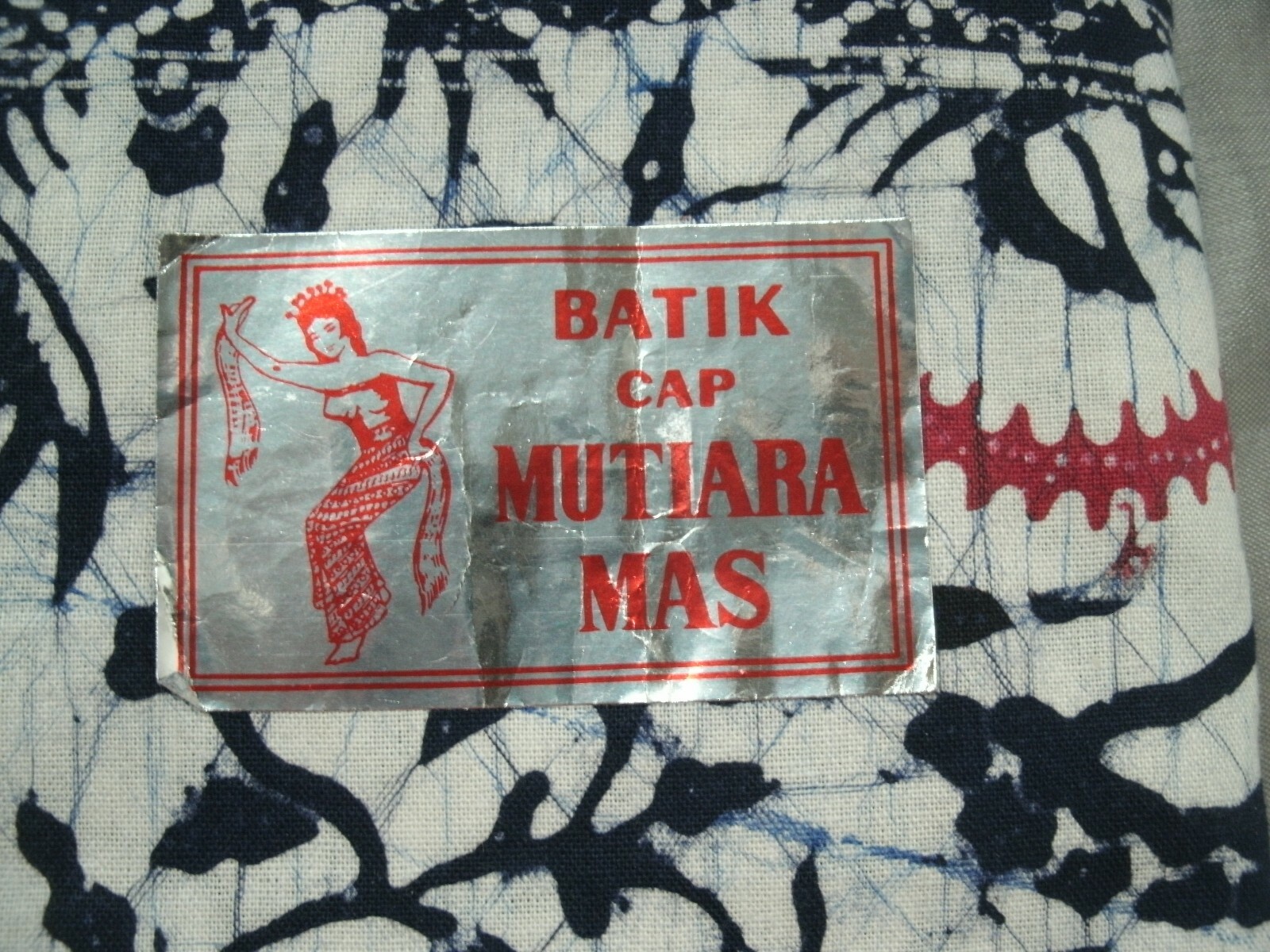 Batik Cap Matiara Mas Fabric 2-1/2 Yards Blue Red Green Hand Dyed 100% Cotton