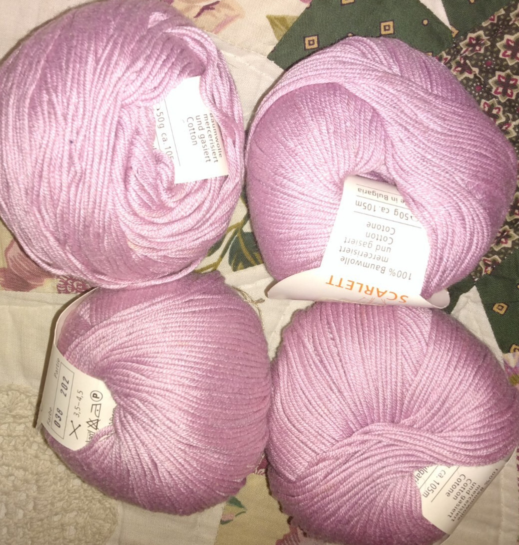 VTG 4 SCARLETT 50g BALLS MAUVE pink SHEEN YARN 100% BAUMWOLLE cotton BULGARIA