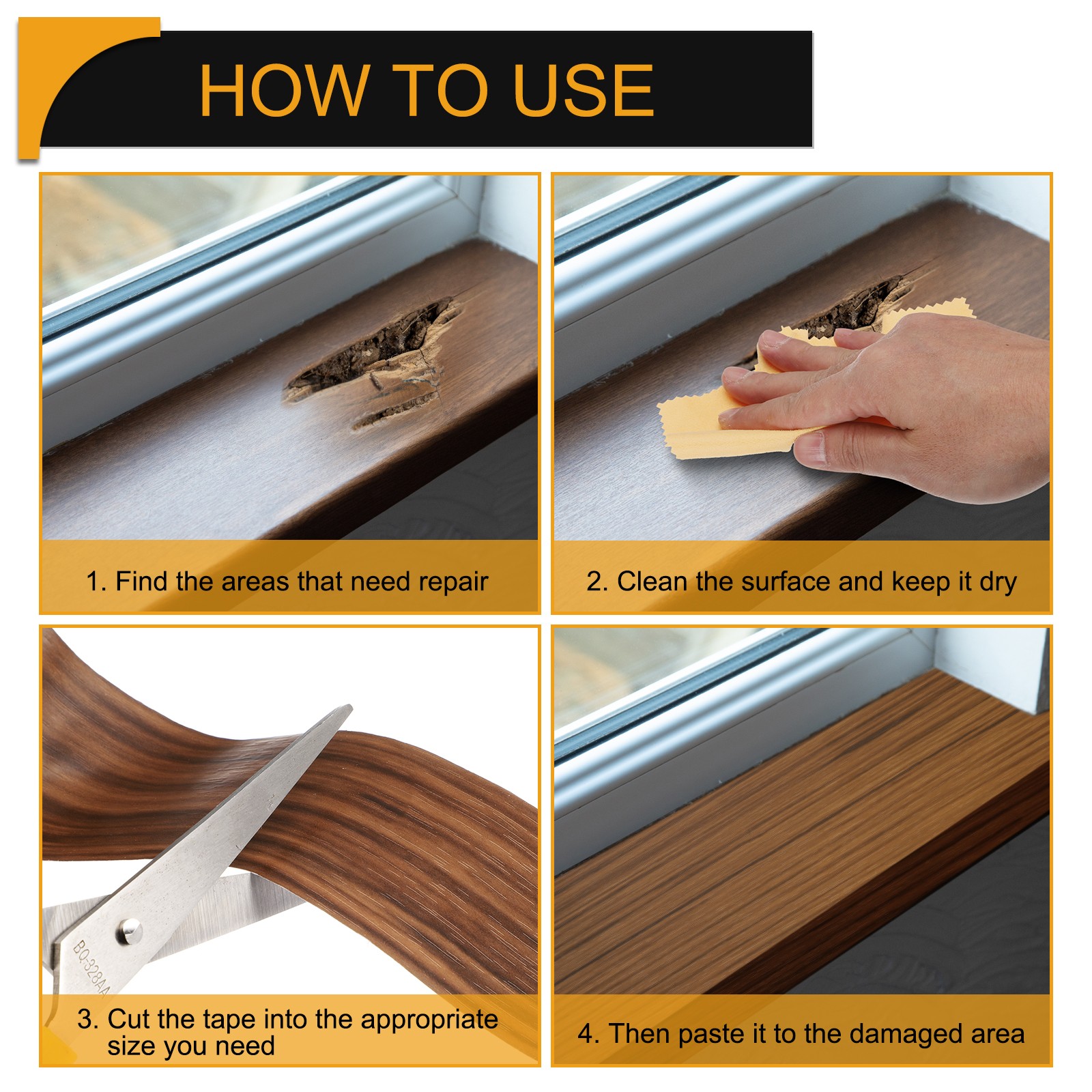 2″ x 33′ Self Adhesive Wood Grain Repair Tape with Scraper, Bright Brown Wood