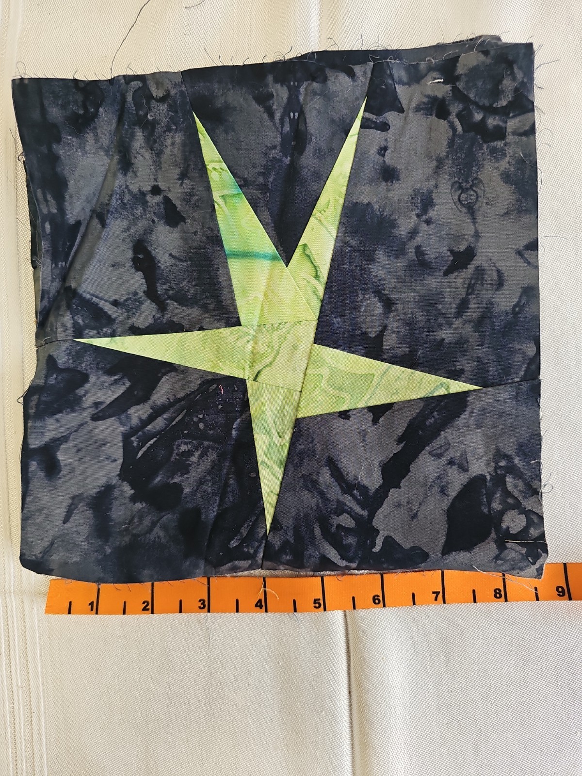 Set of 6 Machine Sewn Quilt Squares 8X8 Black Tie-Die Bold Stars Colors New