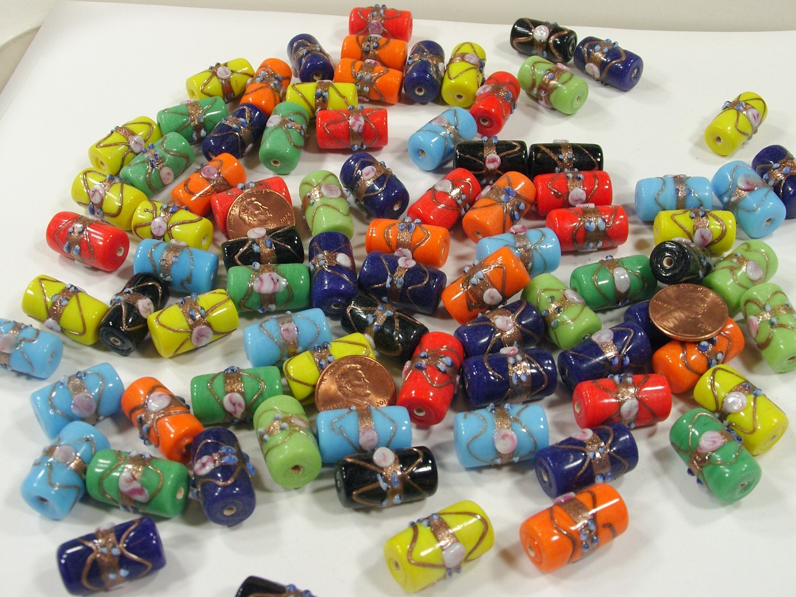 2 Pounds (12mm x 21mm) India Handmade Fancy Glass Beads Wholesale Lot (ARK-1) ⭐