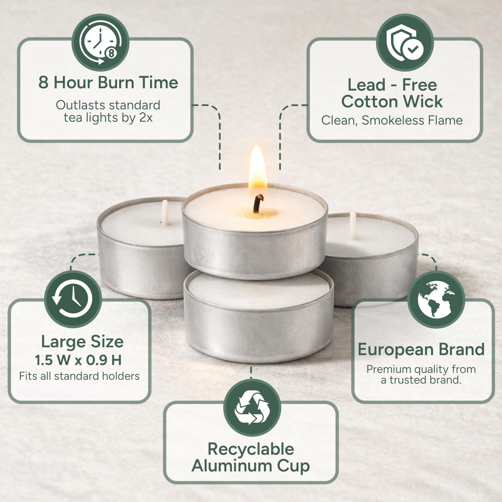 Zuvo Tea Lights Candles 8 Hour Burn (50 Pack) – Unscented 50 pack, White