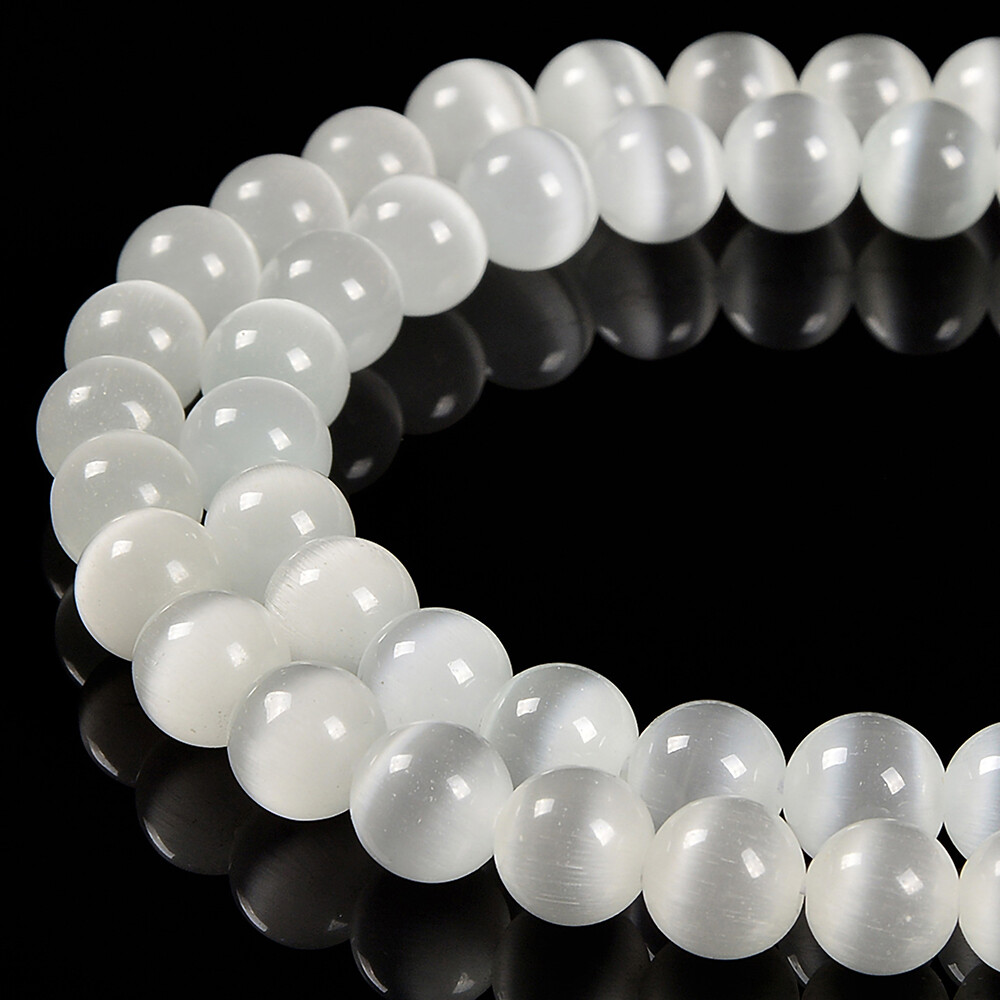 White Cat’s Eye Smooth Round Beads 4mm 6mm 8mm 10mm 12mm 15.5″ Strand