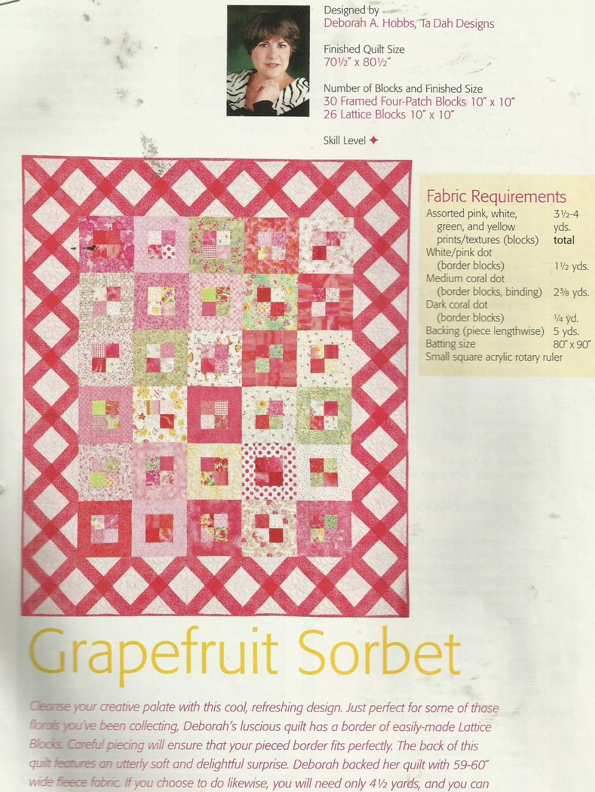 D0029 GRAPEFRUIT SORBET QUILT PATTERN/INSTRUCTIONS