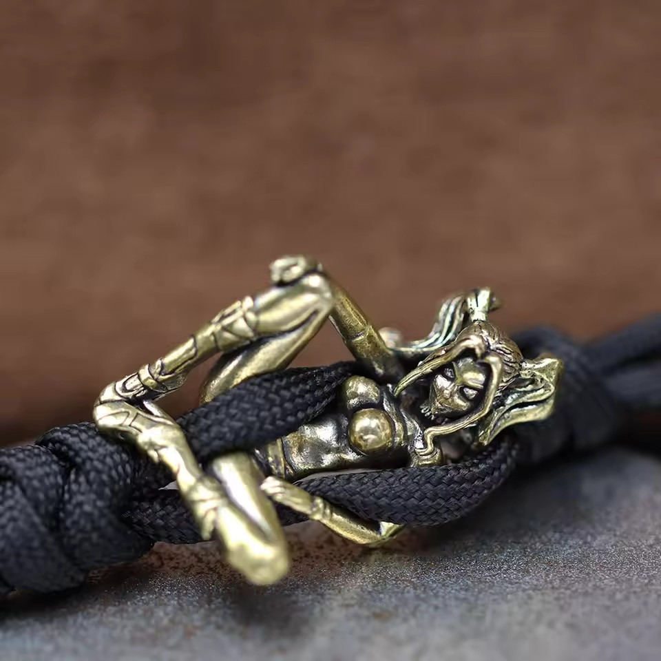 Vintage Brass Beauty Girl EDC Paracord Knife Beads Lanyard DIY Pendant Keychain