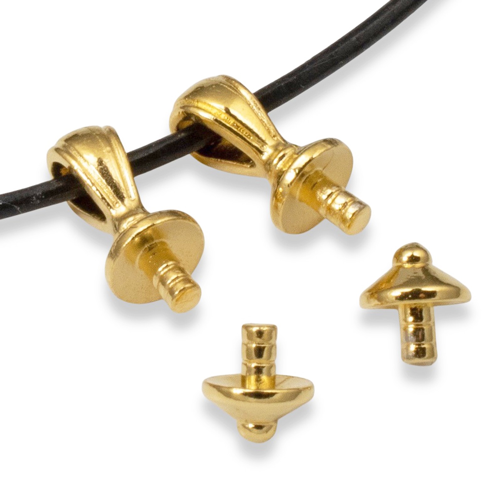 Gold Nouveau Glue-On Bail Cap Sets 2.5mm Peg, Pendant Maker Findings 4 Sets