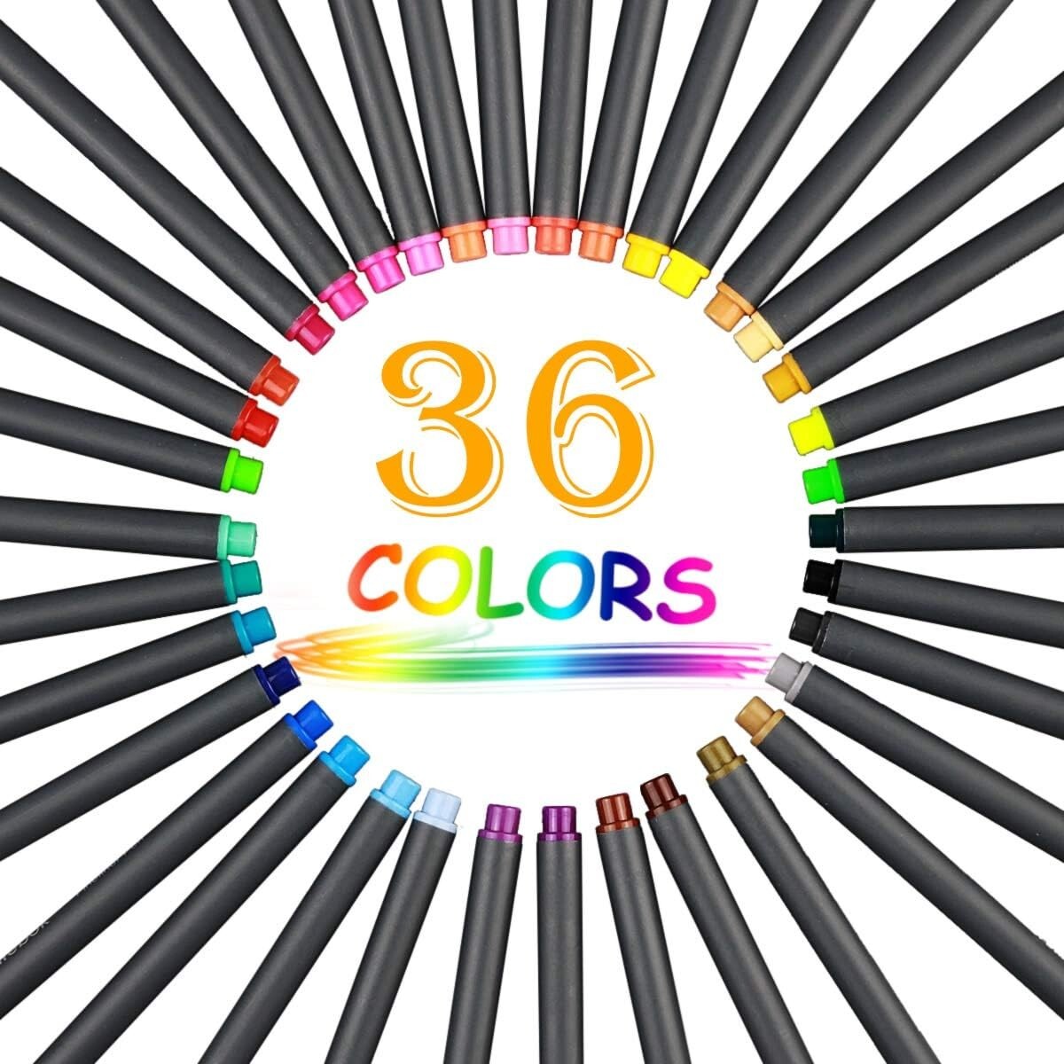 36 Fineliner Pens Color Set Drawing Painting Sketch Markers Fine Line Point Tip