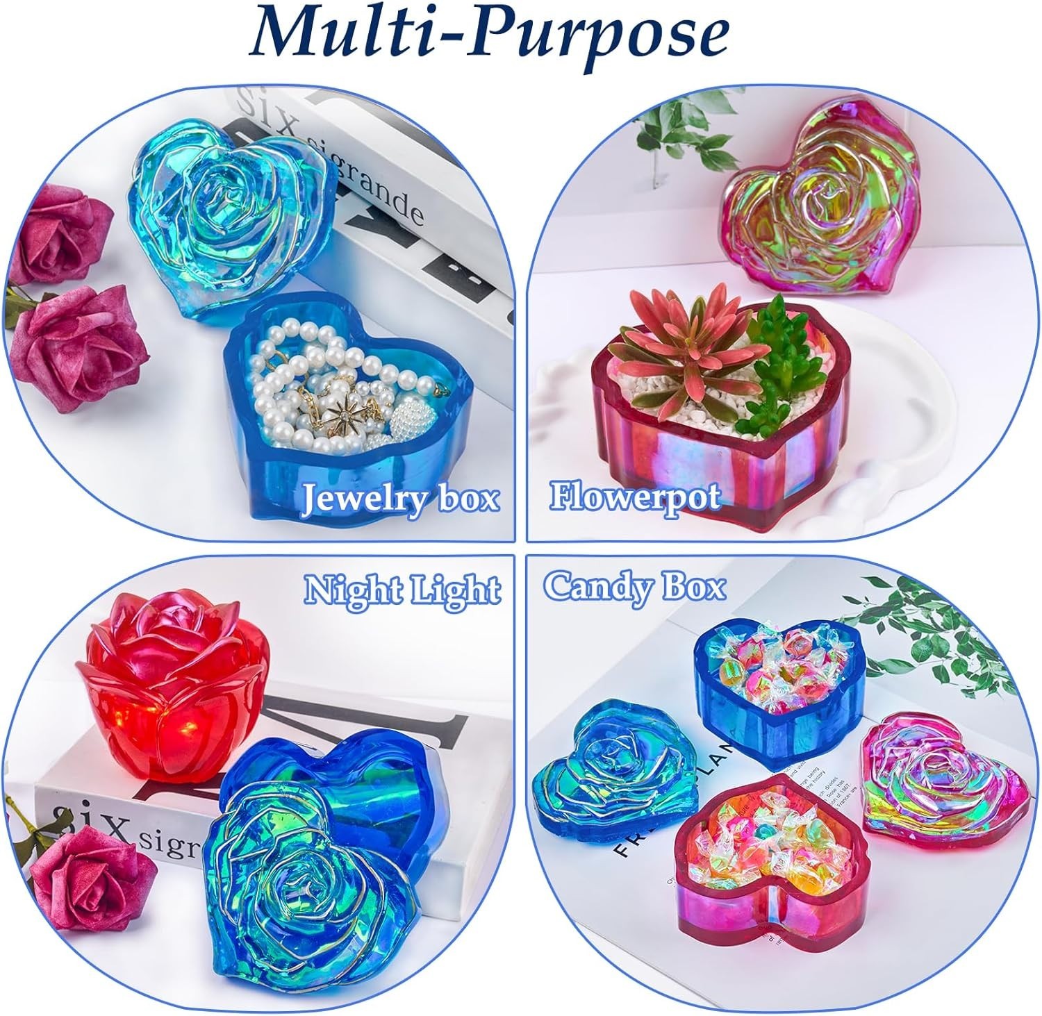 Heart Jar Resin Mold with Rose Lid Epoxy Resin Storage Box Casting Molds DIY …