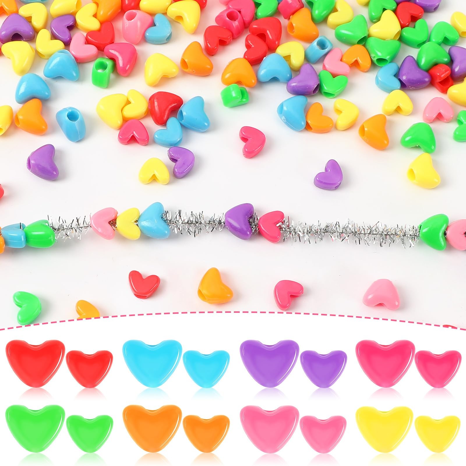 UPINS 1200Pcs Heart Beads, Valentine’s Beads for Small, Multicolor