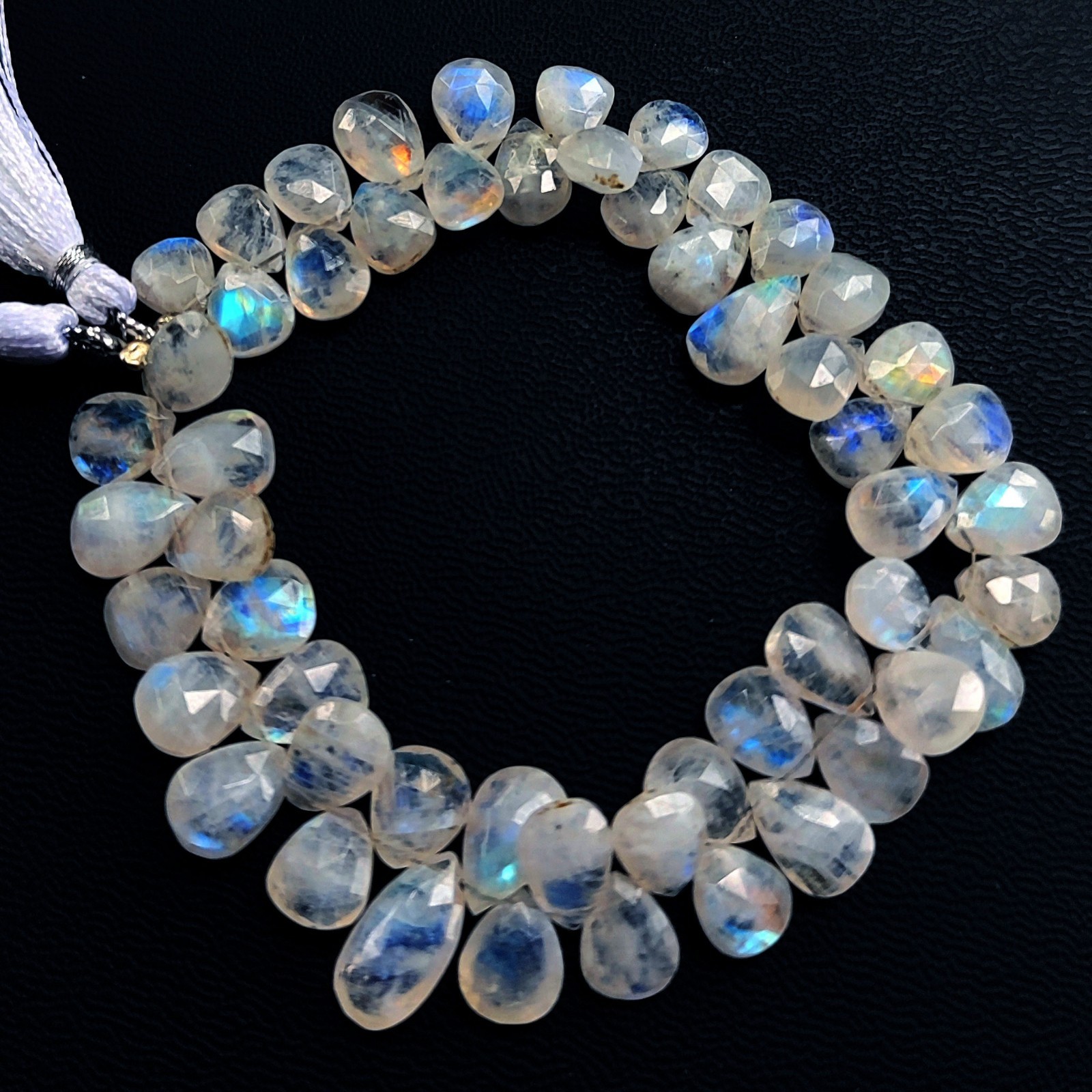 Natural Rainbow Fire Moonstone 9×7 to 10×7 mm Faceted Pear Shape Beads 8″ Strand