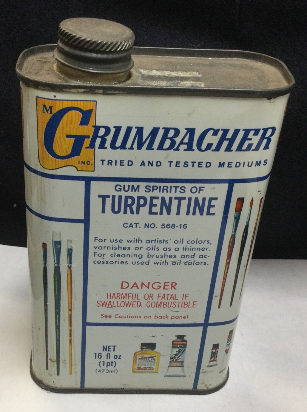 Vintage Grumbacher Turpentine 16 Oz. 1 pt. Can