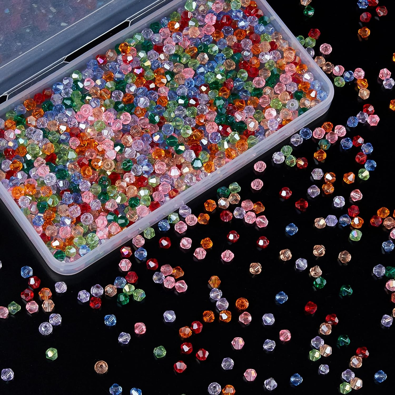 1100PCS 4mm Bicone Crystal Glass Beads for Jewelry Making, Sparkling Mini Beads