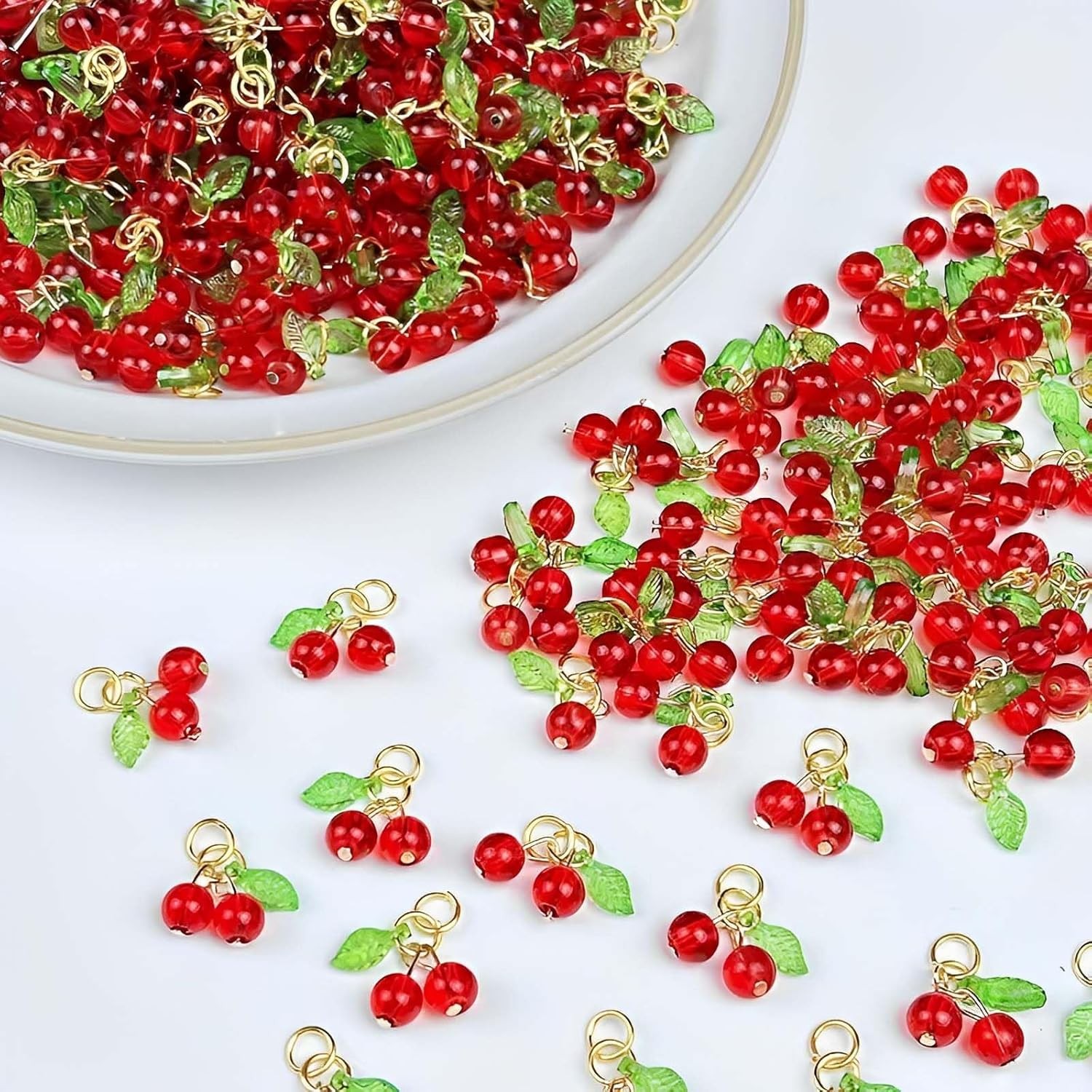 30 Pcs Red Cherry Charms Mini Cute Glass Fruit Beads Charm Acrylic Beaded Charms