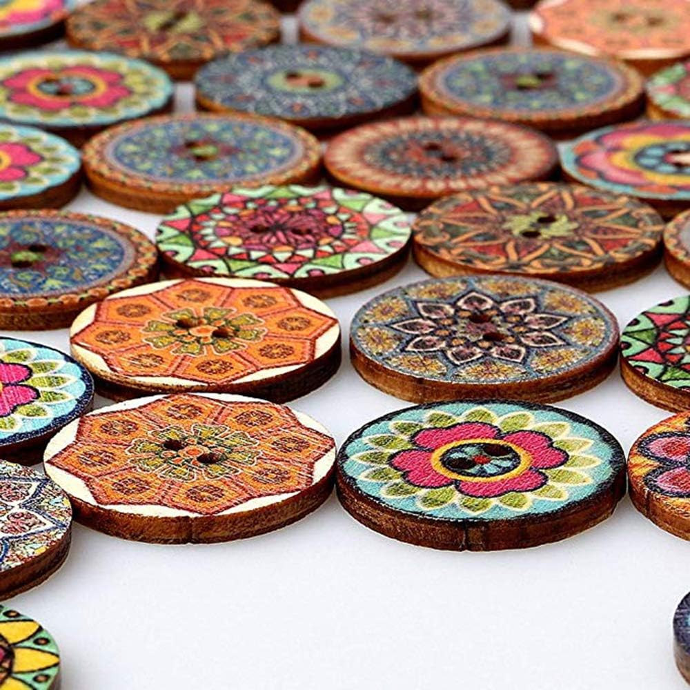 200 PCS Wood Buttons Vintage Wood Buttons with 2 Holes for DIY Sewing Craft