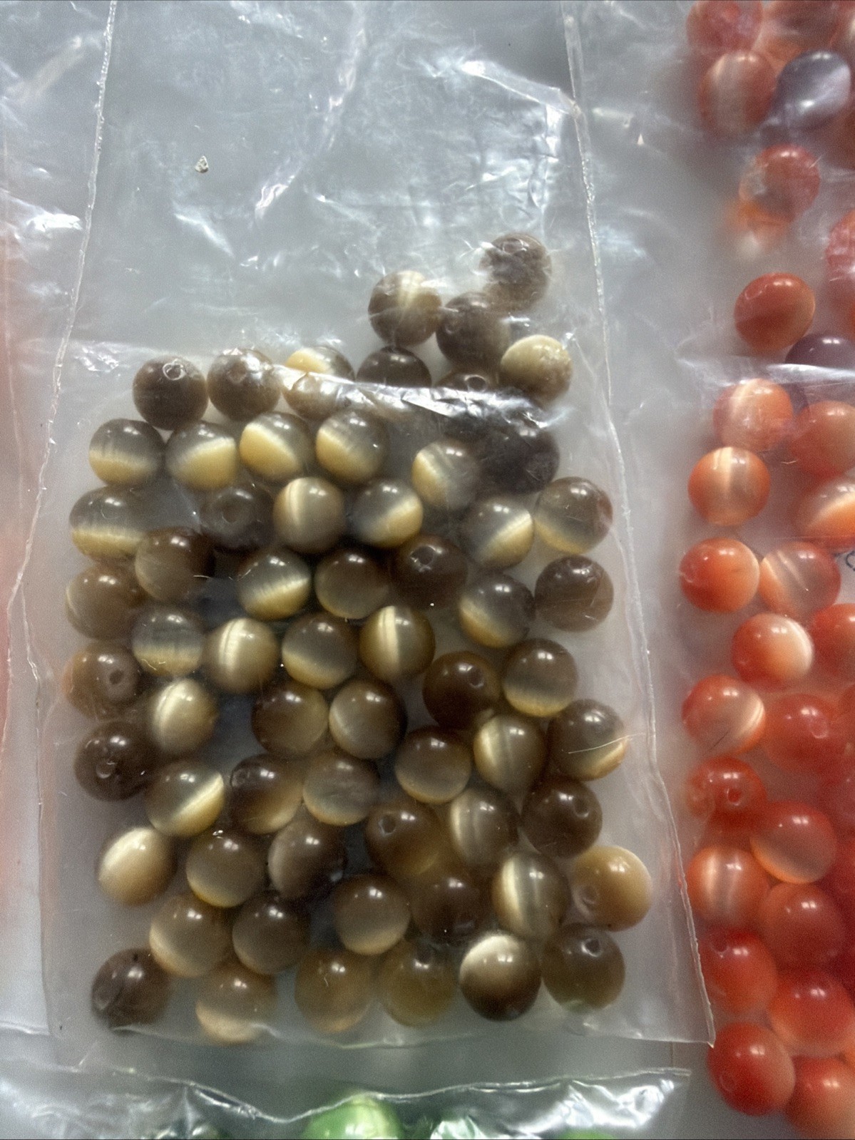 Cat’s Eye Fiber Optic Glass Bead Lot Mixed Round Beads Jewelry Making 5.3 Oz.
