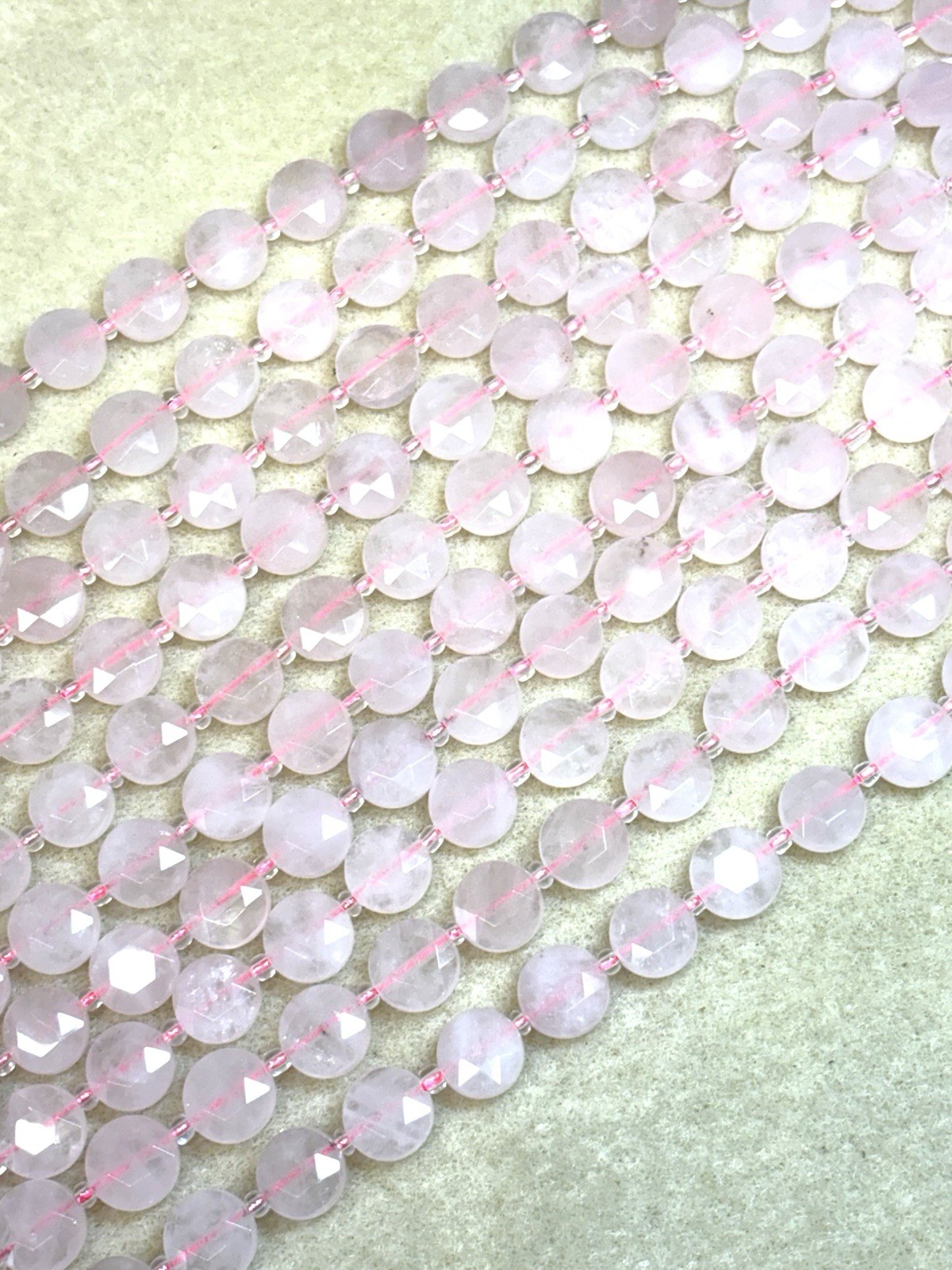 Gorgeous 10mm Rose Quartz Faceted Coin gemstone beads