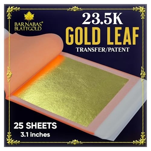23.5K Gold Leaf Sheets – 25 Pack, 3.1″ for Arts, Crafts & Painting – Real Gold T