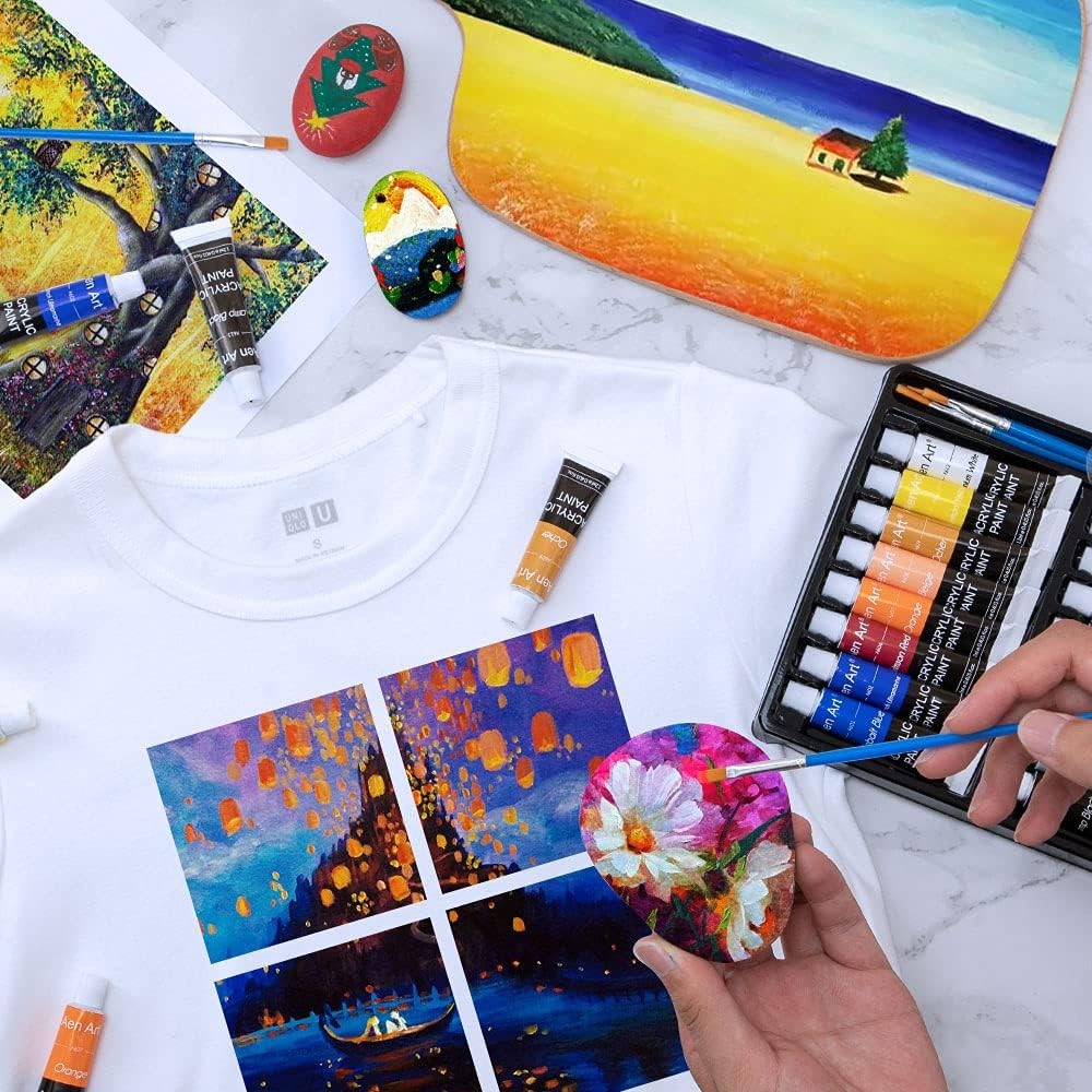 Aen Art Acrylic Paint Set 16 Colors Non-Toxic for Canvas Wood Fabric