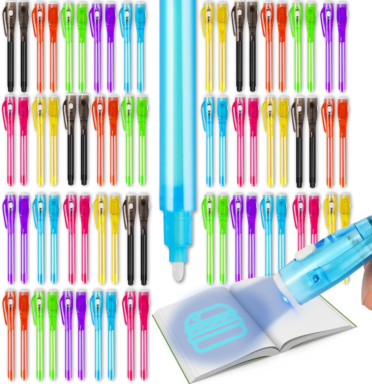 70PCS Invisible Ink Pens with UV Light – 7 Colors for Secret Messages