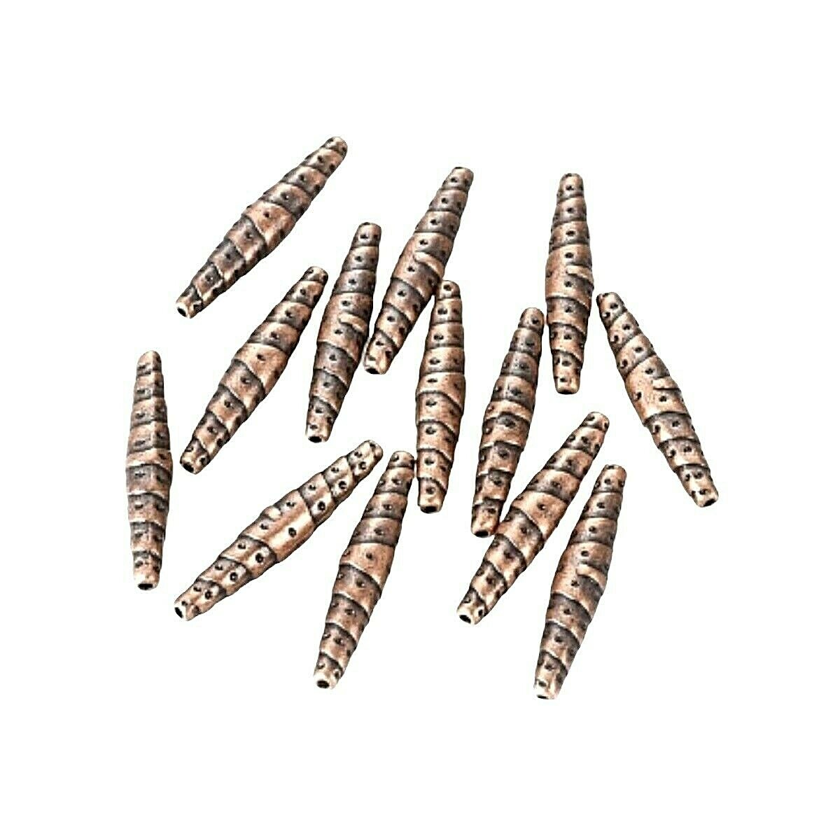 20 Antqiued Copper 25mm Long Thin Oval Tube Dots Shuttle Spindle Metal Beads