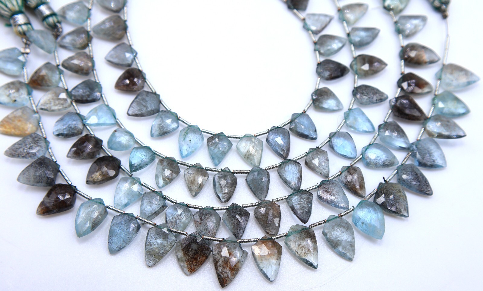 Natural Moss Aquamarine Faceted Trillion Shape Beads Aquamarine Gemstones 8’Inch