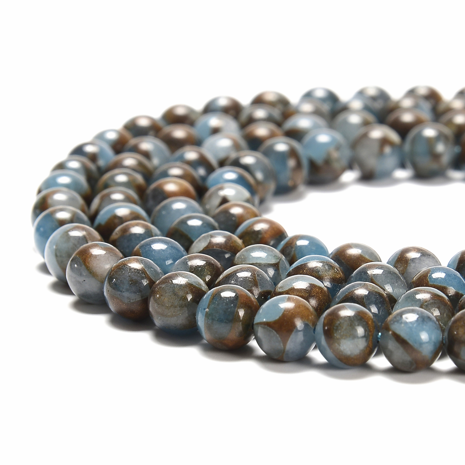 Blue & Copper Impression Jasper Smooth Round Beads 6mm 8mm 10mm 15.5″ Strand
