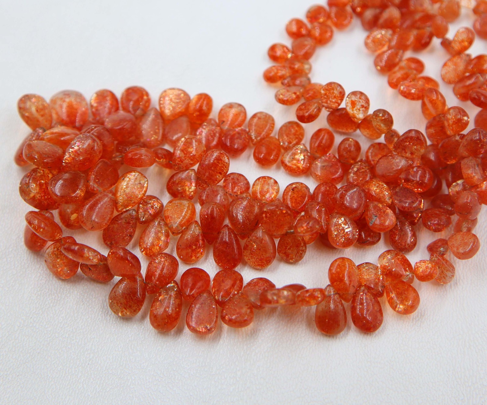 Orange Sunstone Smooth Pear Teardrop Briolette Beads Natural Gemstone Jewelry