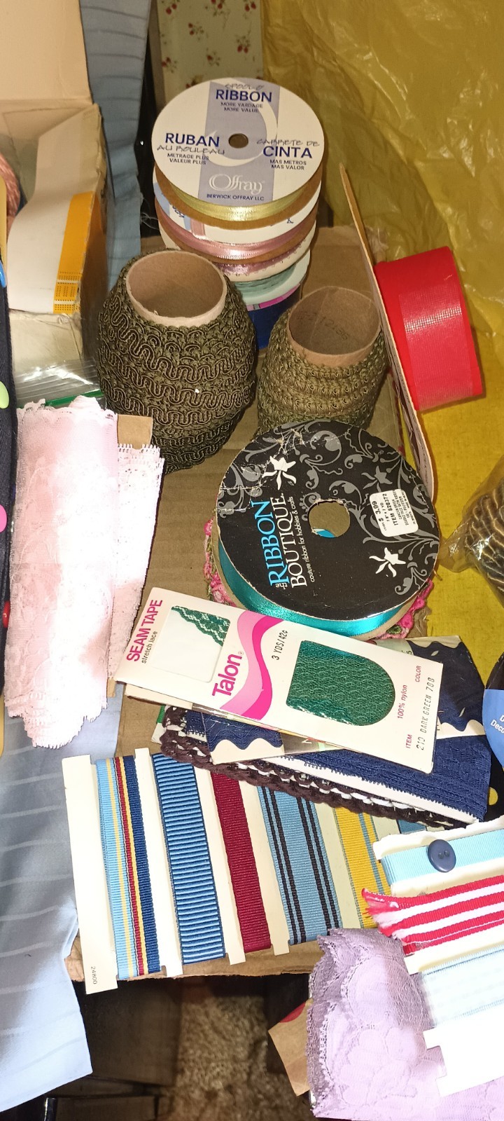 Huge Lot of Crafting Supplies. Yarn,Lace,Ribbon,Ball Pins Approx.100 Items 10lbs