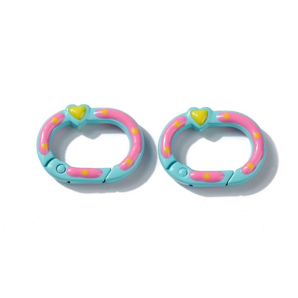 20x Oval Spray Painted Spring Buckles with Heart for DIY Crafts Jewelry Making