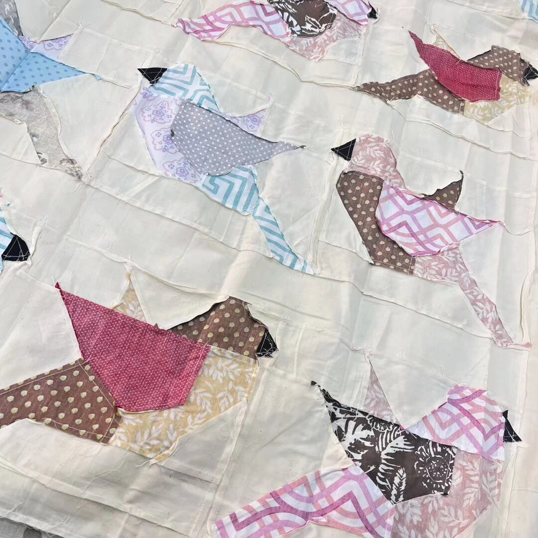 Handmade Colorful Birds Cotton Fabric Queen Size Patchwork quilt top/topper