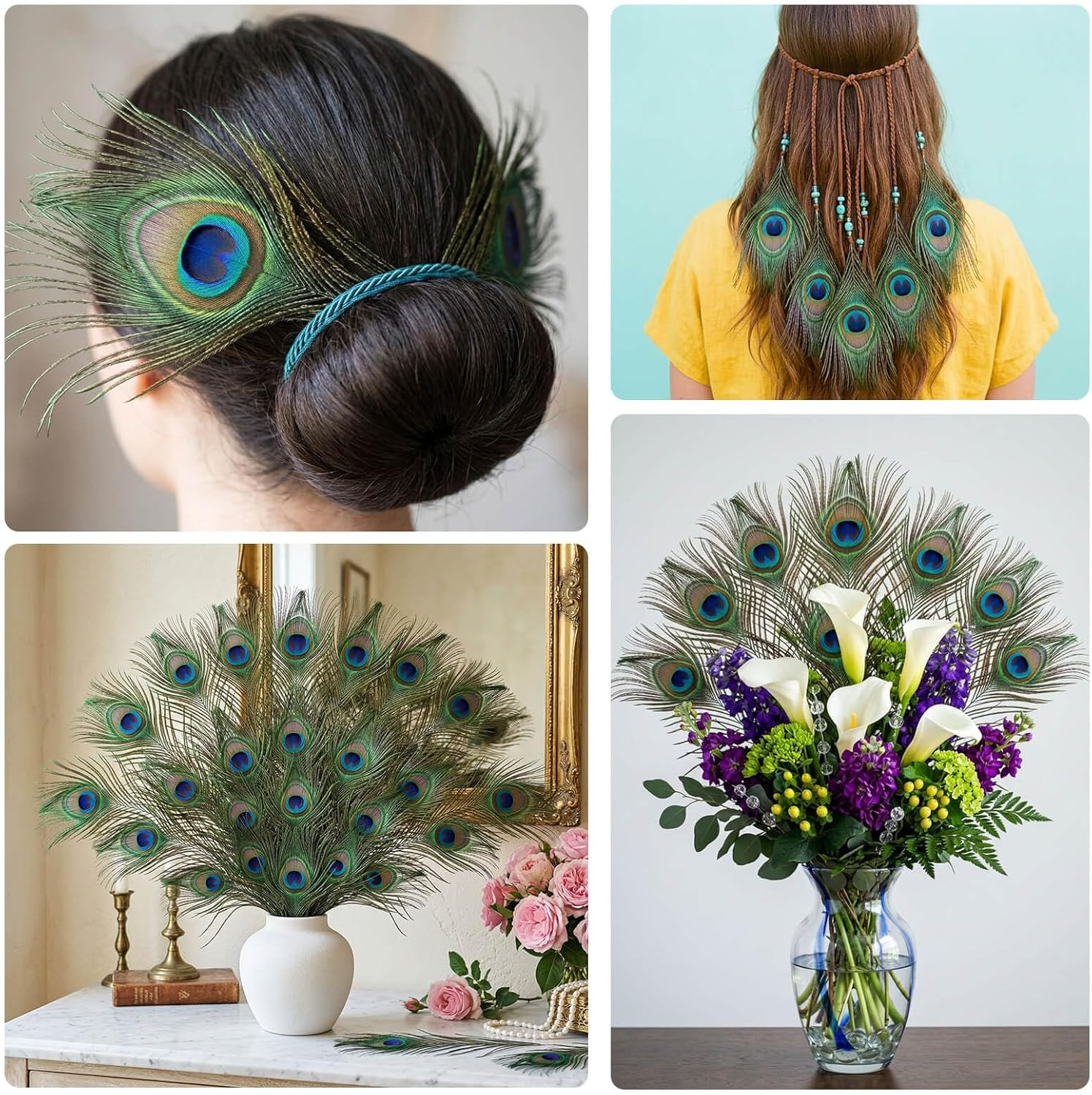 200 Pcs Peacock Feathers in Bulk 10-12 Inch Bulk for DIY Craft, Craft