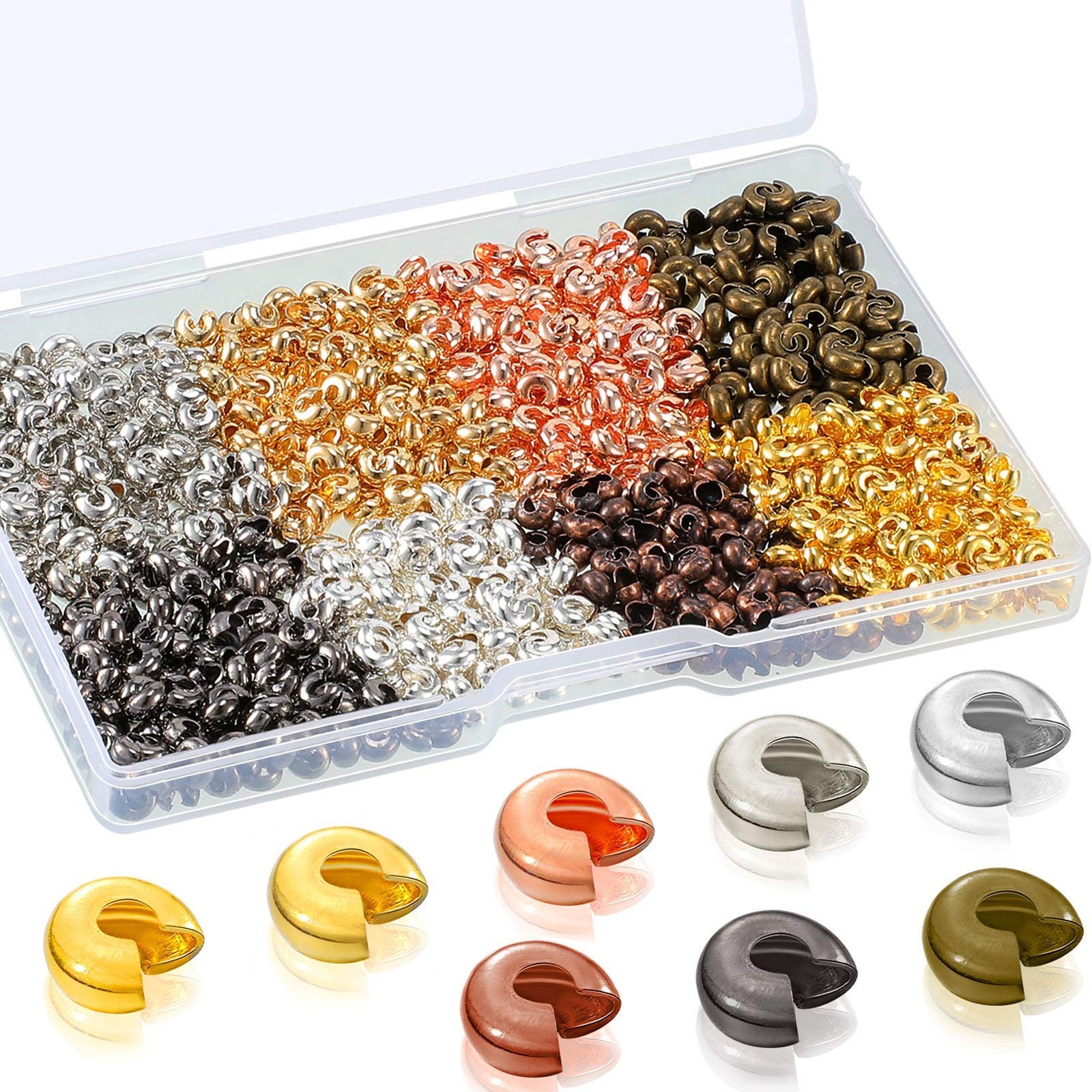 Hicarer 800 Pieces Crimp Bead Covers 3mm Multicolor Half 3.0 mm,