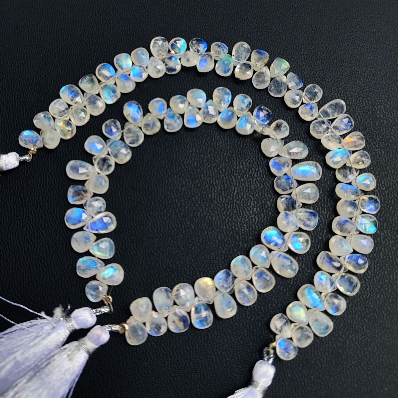 Natural Rainbow Fire Moonstone 8×6 mm Faceted Pear Briolette Beads 8″ Strand