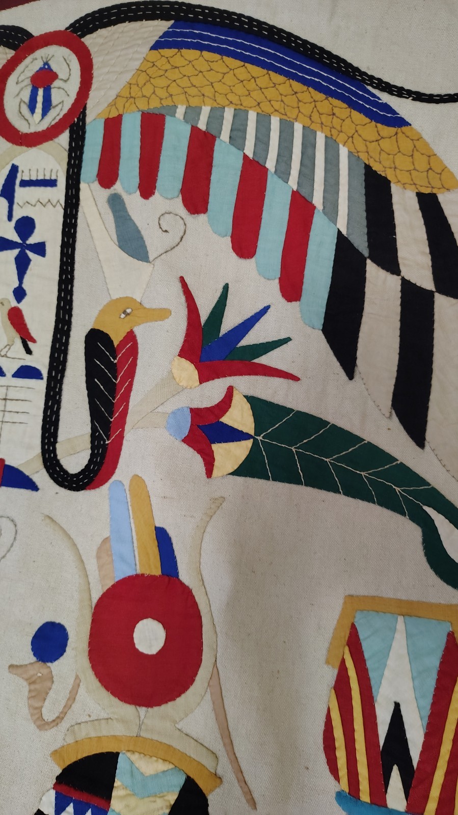 Historical Hand Stitched Early Vintage Table Runner Appliqued Egyptian Designs
