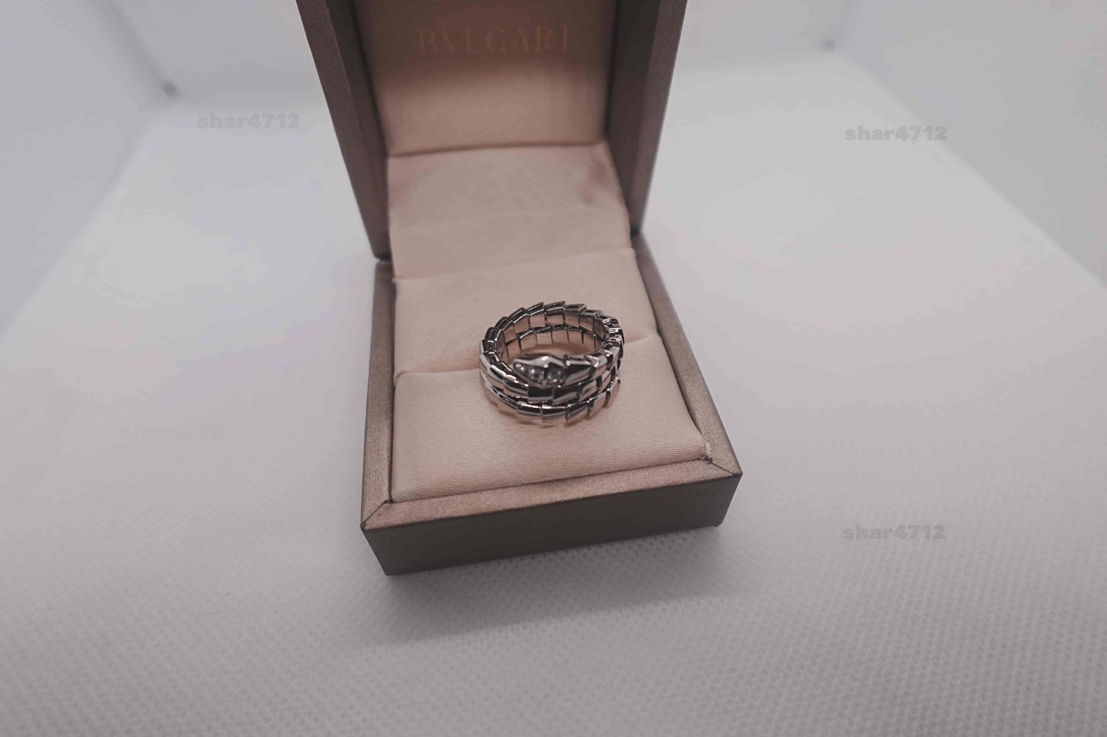 GIFT.BVIGARl.Ring Serpenti .Viper Double Coil 18K white Gold diamond size 7