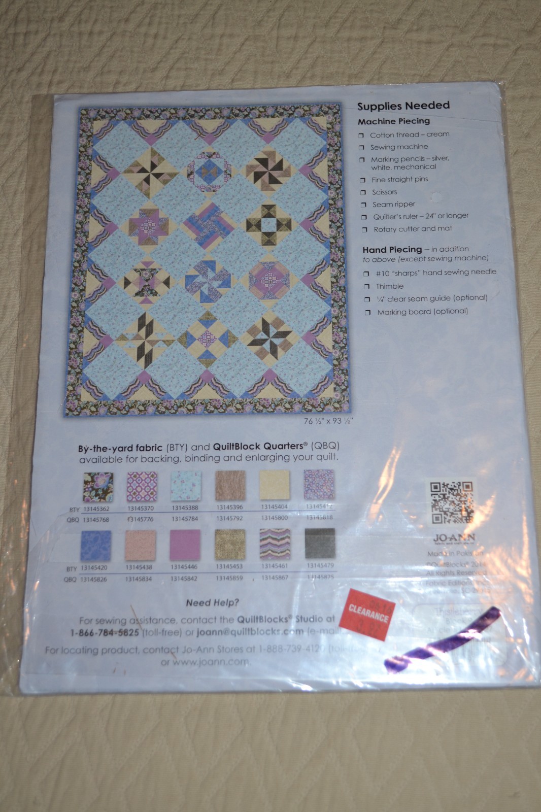 Lot of 4 Jo-Ann Quilt block of the Month 2014 Thistleberry, Blocks 1, 3, 6, 9