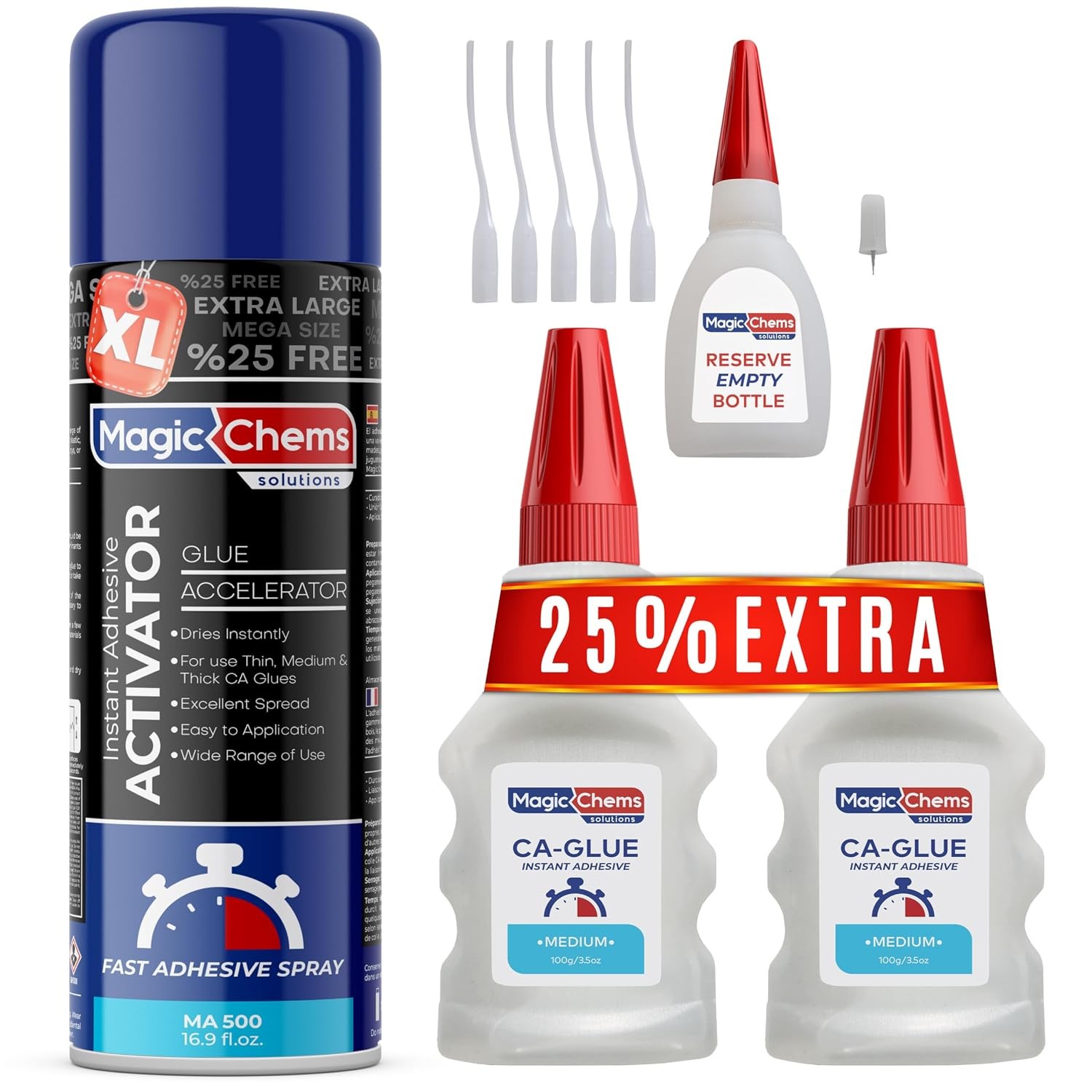 Magic Chems CA Glue with Activator (2 x 3.5Oz + 16.9 Fl Oz Activator)