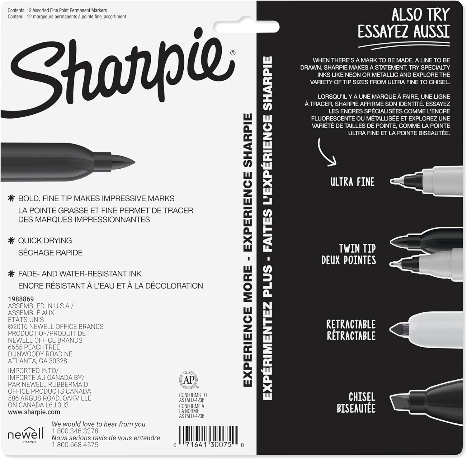 Bright Fine Tip Permanent Markers 12 Pack