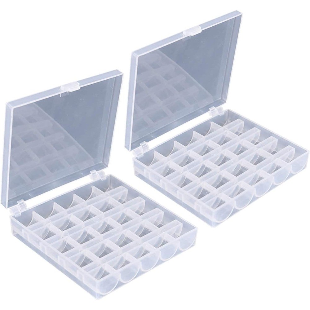 2 Pack 25 Slots Plastic Storage Box for Sewing Machine Bobbins Spools Thread